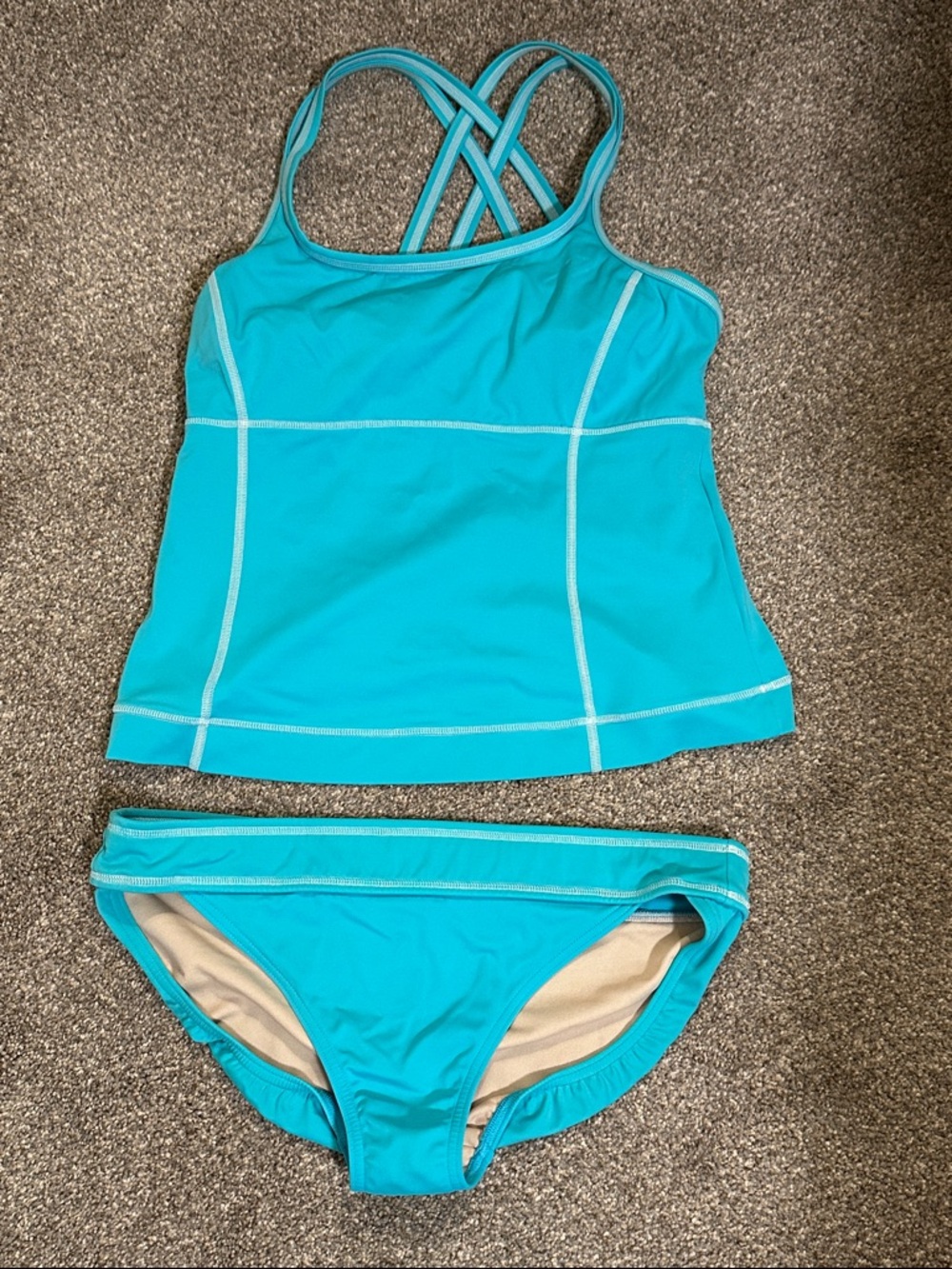 Lands' End 🚺 Aqua Teal One-Piece Swimsuit with Double Straps